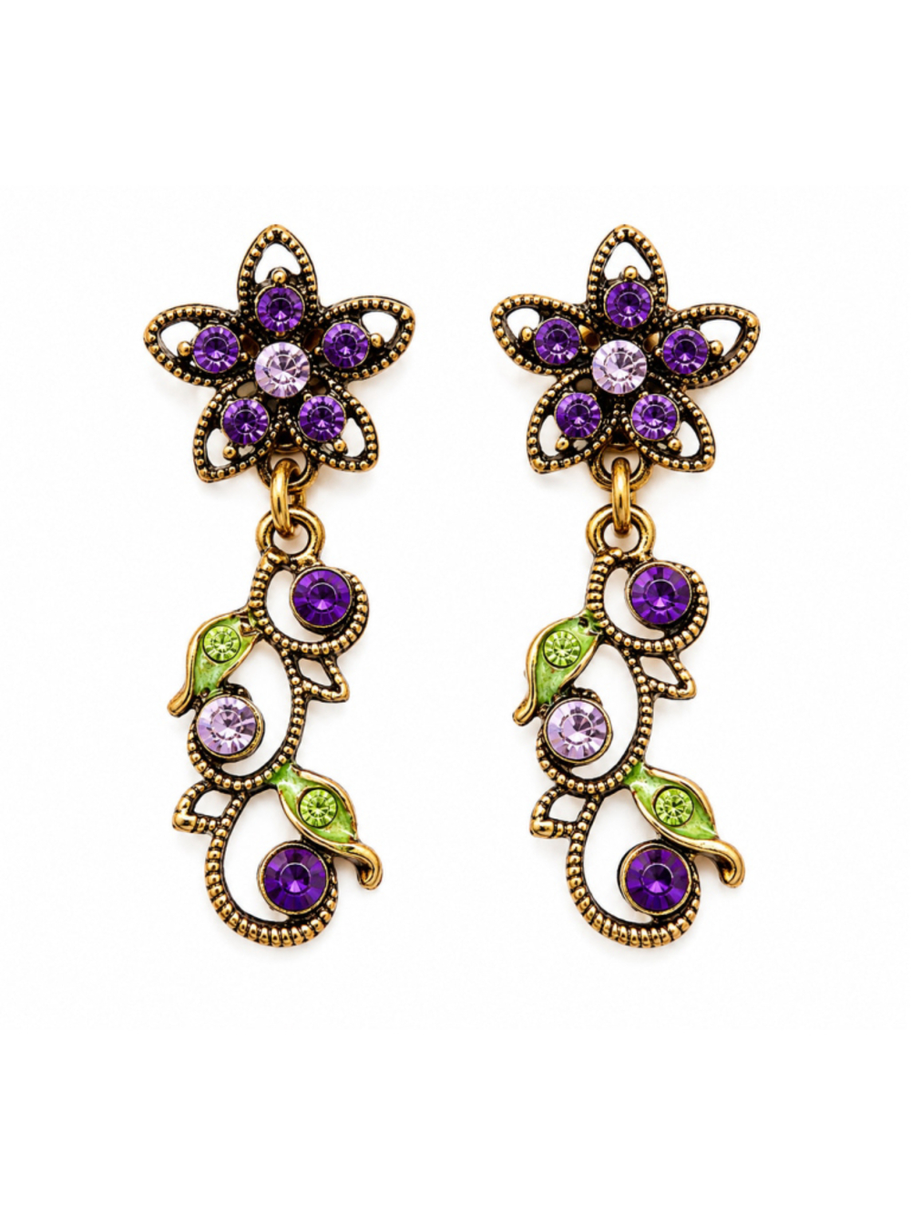 Betsy Johnson Purple Floral vine drop earrings